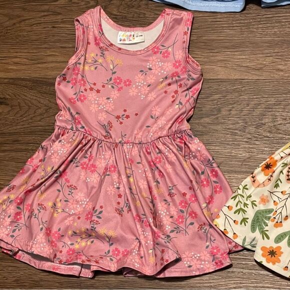 Dot Dot Smile 5 Sleeveless Twirl Dresses Floral Solid Blue Cream Pink 12-24 mos - Picture 5 of 12